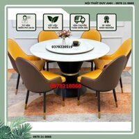 SALE Bàn ăn tròn mâm xoay 2 mặt đá ceramic bóng kết hợp cùng ghế Monet - Bộ bàn ăn 6 ghế
