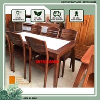 SALE Bàn ghế ăn gỗ sồi 1m6 (6 ghế) mặt đá