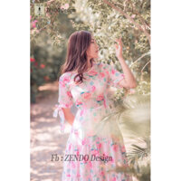SALE Đầm váy xòe hoa voan Vintage Retro cổ điển Zendo Design cao cấp