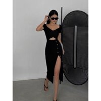 Sale Đầm xinh chéo ngực phối nút BODY XẺ TÀ NÚT HÀNG CAO CẤP QUẢNG CHÂU ĐẦM ĐẮP NGỰC PHỐI NÚT XINH XẮN