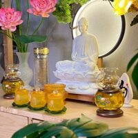 [SALE] Đèn Thờ Dầu Trạm Khắc Hoa Sen Thuỷ Tinh Cao Cấp  Phong Thuỷ Trang Trí Ban Thờ