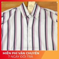(sale giá sốc) Áo sơ mi nam Hàn Quốc tay dài màu trắng sọc dọc nhỏ đen hồng 098