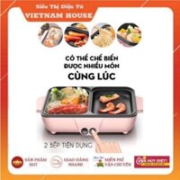 [Sale Giá Tốt] Bếp Điện Mini 2 Ngăn,Nồi Lẩu Nướng Đế Chống Dính, Bảo Hành 6 Tháng