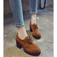 SALE-Giày boot gót vuông da lộn