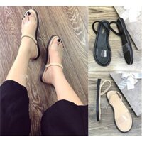 SALE-Giày sandal quai trong viền hạt | giày sandal nữ đế bệt