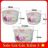 [SALE GỐC] BỘ 3 BÁT SỨ CÓ NẮP HÚT CHÂN KHÔNG TRÁNG MEN TRẮNG CAO CẤP