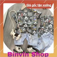 (SALE) Hàng QC set mickey xám quần jean túi hộp