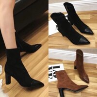 Sale Hot | Trợ Giá | Bốt boot da lộn mũi nhọn pha da gót trụ fullbox hàng quảng châu cao cấp .