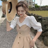 [SALE HOT] VÁY MAXI CÚC MÀU BE KHÓA KÉO PHỐI TAY TRẮNG ULZZANG - ĐẦM BE TRẮNG TIỂU THƯ HOT