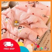 (SALE HỦY DIỆT) Set 4 Món Chăn Ga Gối Cotton Poly Mẫu Búp Bê Hồng