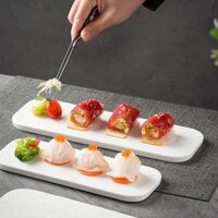 (SALE) Khay, đĩa sushi sứ trắng men bóng vân sóng chữ nhật - Bát đĩa sứ nhà hàng cao cấp