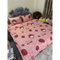 (SALE LỚN) 🐬 Bộ 5 món: chăn hè trần bông, drap, 3 vỏ gối gối cotton poly 1m6,1m8, 1m2 2m2 Drap giường. Mẫu Dâu nhật