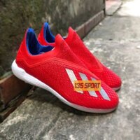 SALE LỚN NHẤT NĂM Giày Bóng Đá Không Dây X18+ TF Đỏ Sọc Bạc rẻ