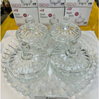 SALE NGHỈ TẾT Combo 3 âu + 1 khay thủy tinh TG15B trong suốt đựng bánh kẹo mứt Tết đẹp có nắp đẹp cao cấp đẹp rẻ