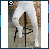 SALE - Quần jean nam rách gối màu trắng trơn 🟢 Quần bò nam dáng ôm SLIMFIT skinny co giãn cao cấp - 8606