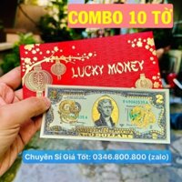 [SALE RẺ] COMBO 10 Tờ Tiền 2 Đô Con Rồng Mạ Vàng 3D Kèm Bao Lì Xì, 2 Usd Sưu Tầm Lưu Niệm, Lì Xì Tết
