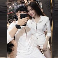 [SALE SẬP SÀN] Áo Sơ Mi Trắng Cặp Đôi Họa Tiết Cao Cấp | Áo Đôi Nam Nữ Đẹp C38 - Hương Nemo Style