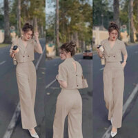 [Sale] Set bộ vest nữ áo croptop tay ngắn và quần dài ống suông rộng phù hợp đi chơi dự tiệc thanh lịch siêu xinh💃💃