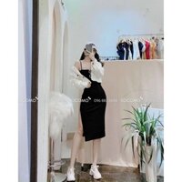 Sale Set đầm thun + áo khoác kaki. Có 1 màu. KÈm hình chụp thật 100%. Size dưới 55kg vừa. MUa nhanh kẻo hết nha .