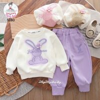 (SALE) SET NỈ DÀI TAY THỎ TÍM ĐÁNG YÊU CHO BÉ 1-5 TUỔI ,THỜI TRANG TRẺ EM ,ĐỒ THU ĐÔNG BÉ GÁI ,ĐÒ GIỮ ẤM BÉ GÁI ,ĐỒ NOEL