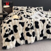 [SALE SỐC]  2023Mẫu Mới A Bộ bốn món lông thỏ ấm áp, vỏ chăn nhung sữa hoạt hình, chăn bông màu trơ