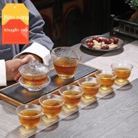 [SALE SỐC]  Bộ ấm trà thủy tinh chịu nhiệt hộ gia đình Nhật Bản búa hoa văn đơn giản trà đen truyền