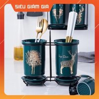 [SALE SỐC]  Bộ ống cắm đũa sứ màu cẩm thạch cao cấp