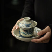 [SALE SỐC]  Cao cấp Cảnh Đức Trấn liễn Trung Quốc phong cách cổ điển màu xanh và trắng liễn cỏ tro