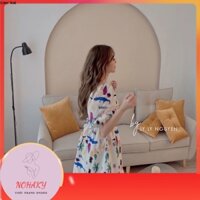 [SALE SỐC] Đầm Babydoll Nữ Cổ Vuông Họa Tiết Váy Cộc Tay Dáng Xòe Ngắn Q047