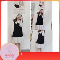 [SALE SỐC] Đầm Babydoll Nữ Dài Tay Cổ Sen,  Váy Nữ Tay Bèo Đuôi Cá Phối Màu Q008