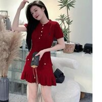 SALE SỐC  đầm body nữ tay ngắn - váy body cổ tròn phối nút - KIỂU DÁNG HÀN QUỐC