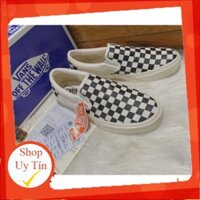 [Sale sốc] Giày 𝐕𝐀𝐍𝐒 Caro Slipon lười viền trắng nam nữ 2021 full box bill