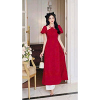 [Sale Sốc] Set áo dài cách tân đỏ mặc chơi TẾT cổ yếm nơ tay phồng quần trắng sang trọng hiện đại thanh lịch QC🌹🌹 TION