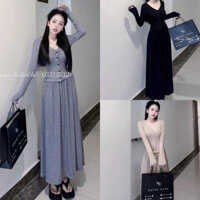 [Sale Sốc] Set váy thời trang nữ viền ren đóng khuy phối chân váy xoè dáng dài siêu đẹp sang chảnh mang đi chơi, đi tiệc