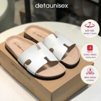 [SALE SỐC]Dép birken Detaunisex dép đế trấu nam nữ bảng ngang chữ H màu trắng