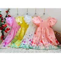 SALE SZ 10 (34-38kg)  Đầm voan tơ bông chân ánh nhũ tay phồng bí cho bé gái rất xinh