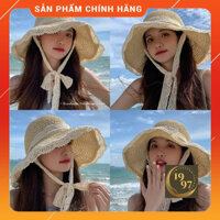(Sale+Tặng Quà) Mũ Nón Cói Nữ Rộng Vành Đi Biển Du Lịch Viền Ren Có Dây Buộc Phong Cách Hàn Quốc Siêu Xinh_TIỆM 1997