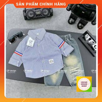 (Sale+Tặng Quà) Set Đồ Bé Trai Siêu Ngầu Áo Sơ Mi Kẻ Dài Tay Phối Quần Jean Rách Wax Màu Hàn Quốc Vải Dày Đẹp_COCAHOUSE
