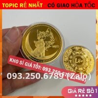 [SALE TẾT] COMBO 5 Đồng Xu hình Mèo kim loại vàng , kèm túi gấm đỏ LỘC may mắn làm quà tặng