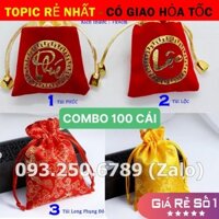[SALE TẾT] [Sỉ Rẻ Nhất] 100 Túi Gấm Nhung Chữ Phúc Lộc Phong Thủy 7x9cm Màu Đỏ May Mắn Đựng Đồng Xu - Vòng Tay