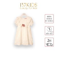 sale tết Váy đầm thiết kế yếm ren trắng đính hoa hồng 137Kids cho bé gái đi chơi dự tiệc 14-47kg