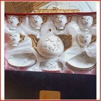 [Sale thả ga] (hàng cao cấp) bộ ấm chén sứ họa tiết nổi hàn quốc 14 chi tiết