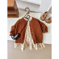 (Sale tồn kho) Quần áo trẻ em, váy babydoll hoa nhí dài tay bé gái, áo carigan len bé gái, theo phong cách Hàn Quốc.