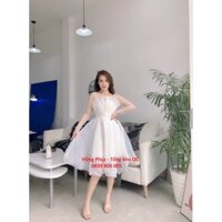 (SALE) Váy công chúa, đầm  xòe dự tiệc tay lưới đính ngọc xếp ly ngực,  trắng xòe dự tiệc, sinh nhật, kỷ yếu...