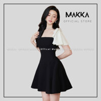 (sale) Váy nữ thiết kế MAKKA váy đen dáng xòe thiết kế tay phối kem 8001