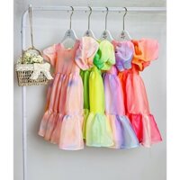 [SALE XẢ HÀNG] Đầm voan cho bé gái màu sắc cầu vồng loang mới nhất size 12-35kg hàng thiết kế cao cấp