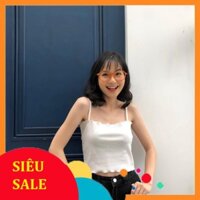 [SALE XẢ KHO] ÁO CROPTOP 2 DÂY CUỐN BIÊN ĐEN TRẮNG VÀNG HỒNG TÍM - CROPTOP LEN TĂM NHÚN VIỀN BÈO NHIỀU MÀU -(Sắn)