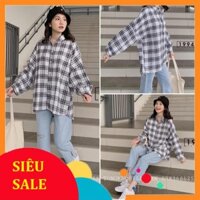 [SALE XẢ KHO] ÁO SƠ MI NAM NỮ KẺ MÀU LẠ FORM THỤNG TO ULZZANG - ÁO KHOÁC SƠ MI CARO XÁM TRẮNG TAY BỒNG