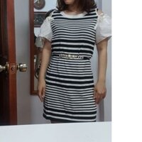 Sale..đầm len sọc suông ánh nhũ, rớt vai, hình thật