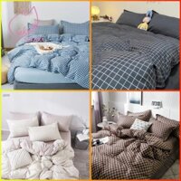 Sales Chính Hãng- Set Chăn Ga Gối Đệm Poly Cotton Nhập Khẩu Kẻ Caro Trend -Chăn Ga Gối Cotton Poly